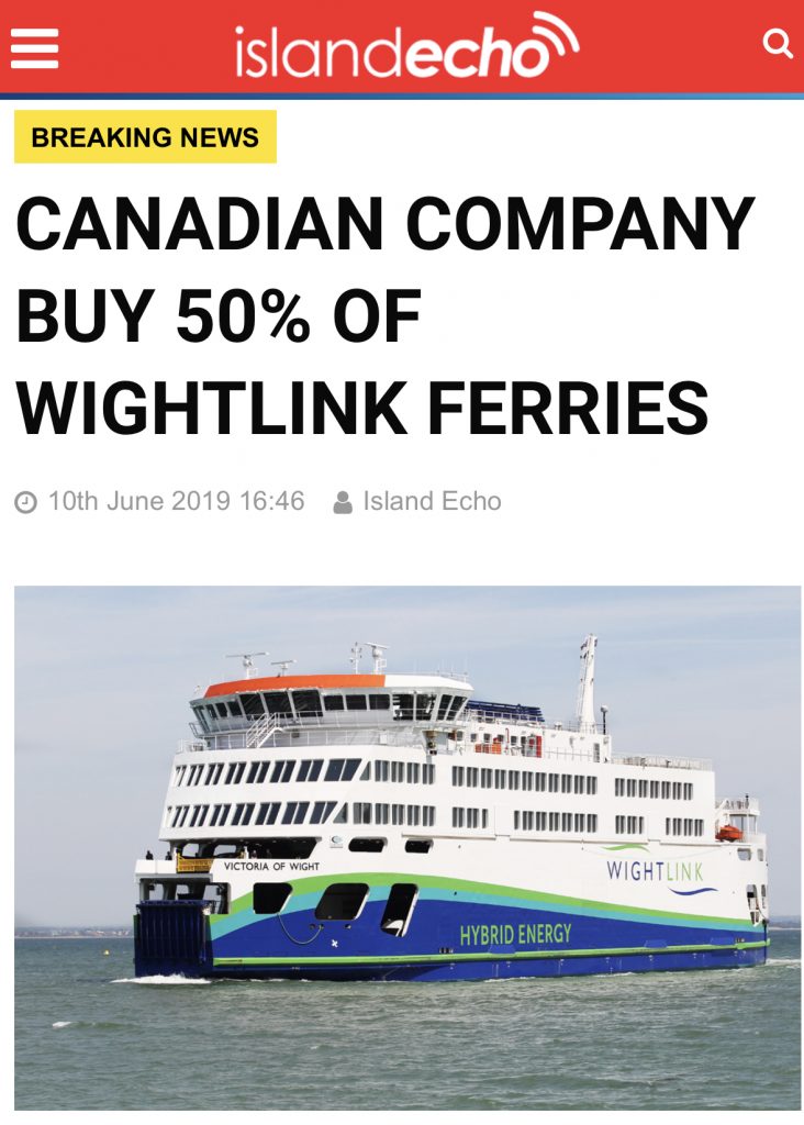 Canadian Company buys 50% of Wightlink Ferries / Solent Freedom Tunnel
